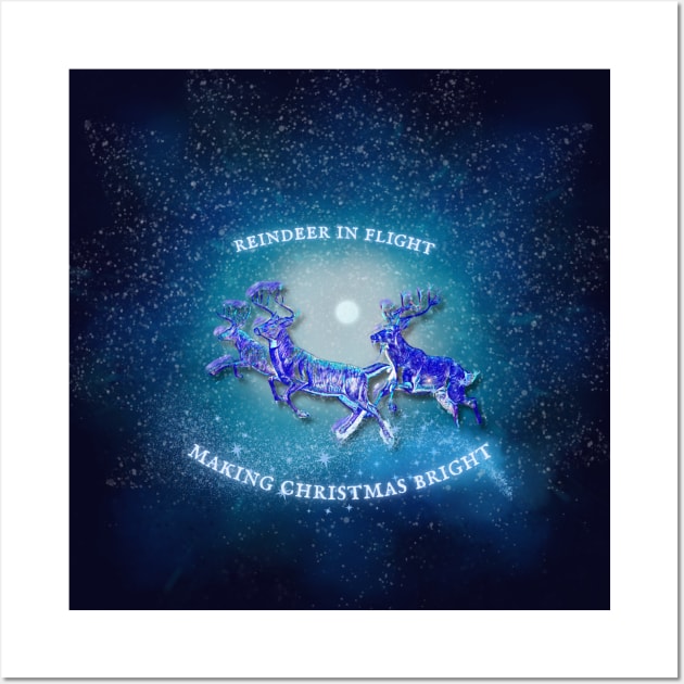 Christmas Collection Magic Reindeer in the Icy Glacial Winter Sky Wall Art by Cristilena Lefter